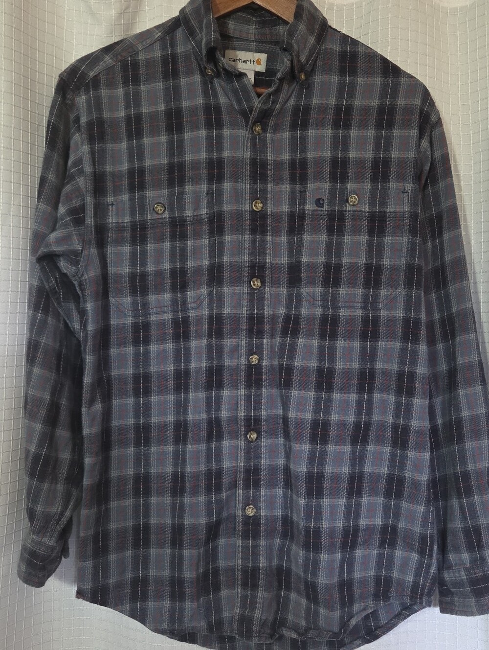 Carhartt Flannel Original Fit Heavy Plaid Blue Mens Size S Workwear 100% Cotton